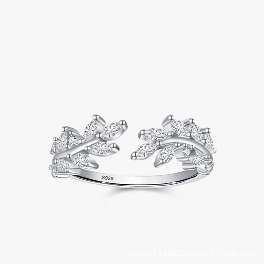 Leaves Shiny S925 Silver Rings Female