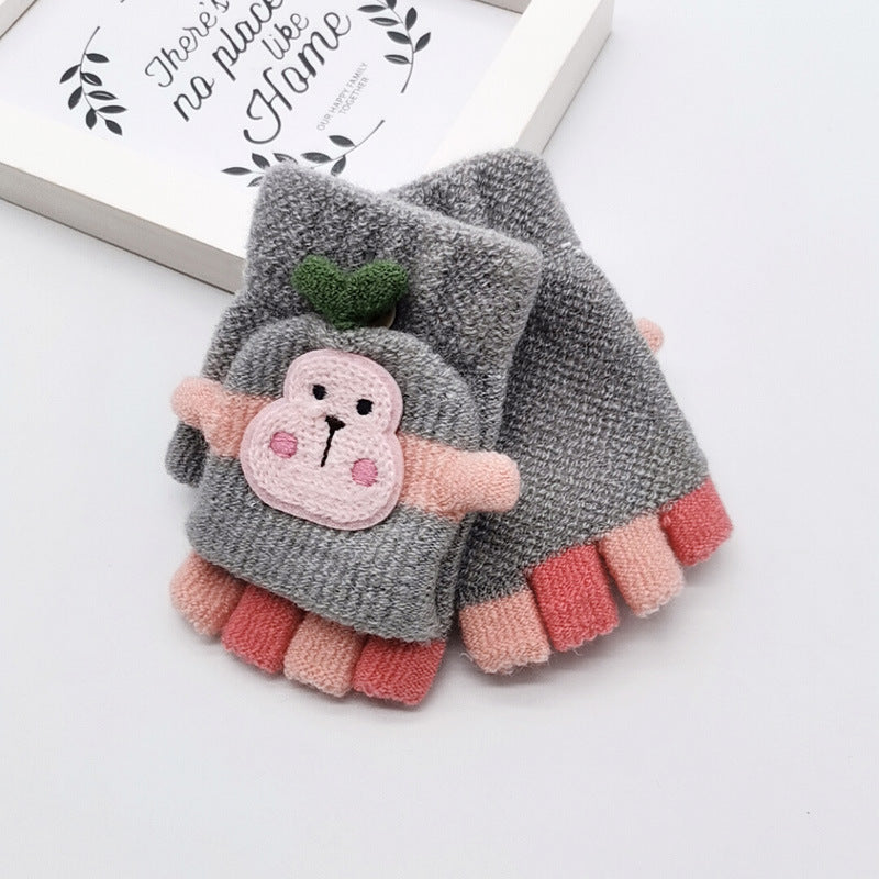 Knitted Woolen Monkey Warm Half Finger Gloves