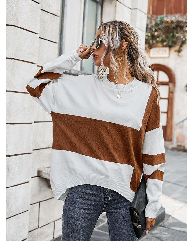 Contrast color stitching sweaters