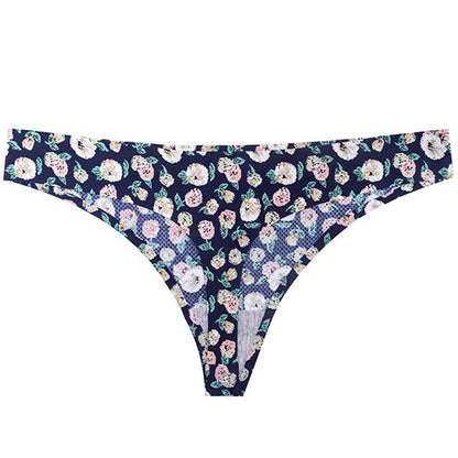 Flower printed low waist thong women