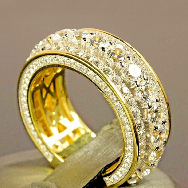 Creative And Elegant Alloy Type Yellow Gold Full Diamond Round Ring