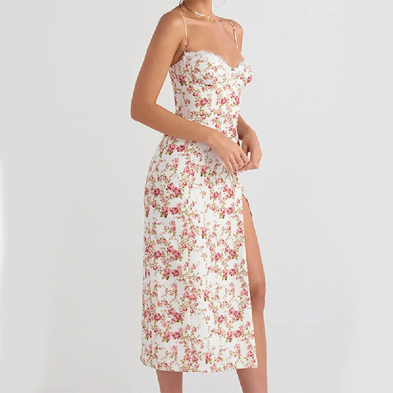 Vestidos largos de verano sexy con estampado de flores de encaje