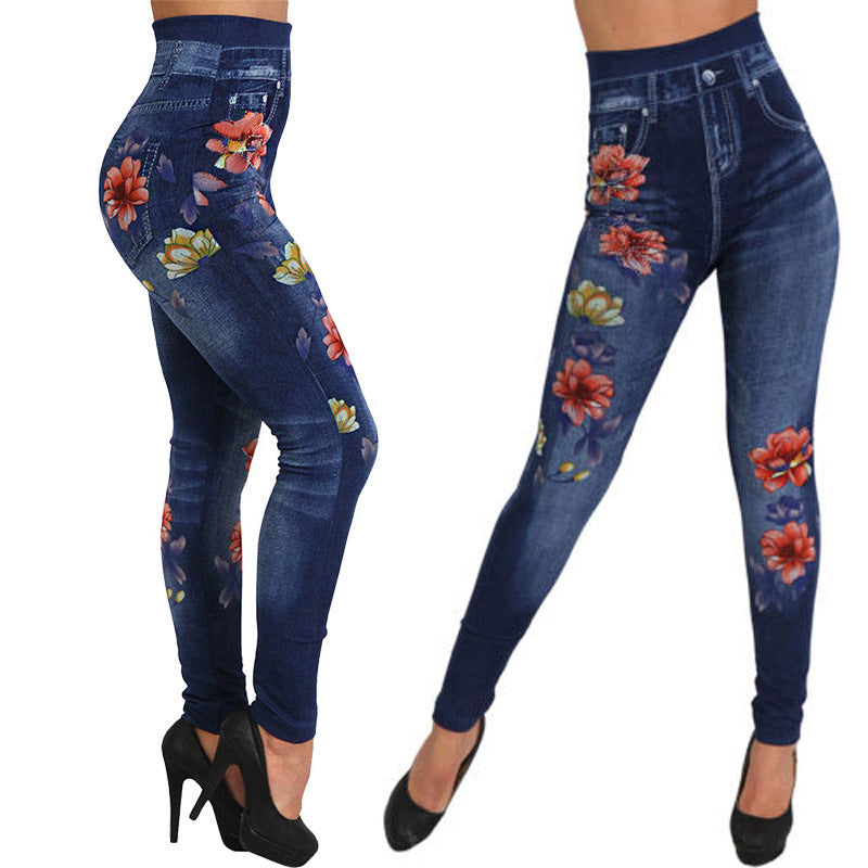 Seamless Cotton Denim Print Leggings