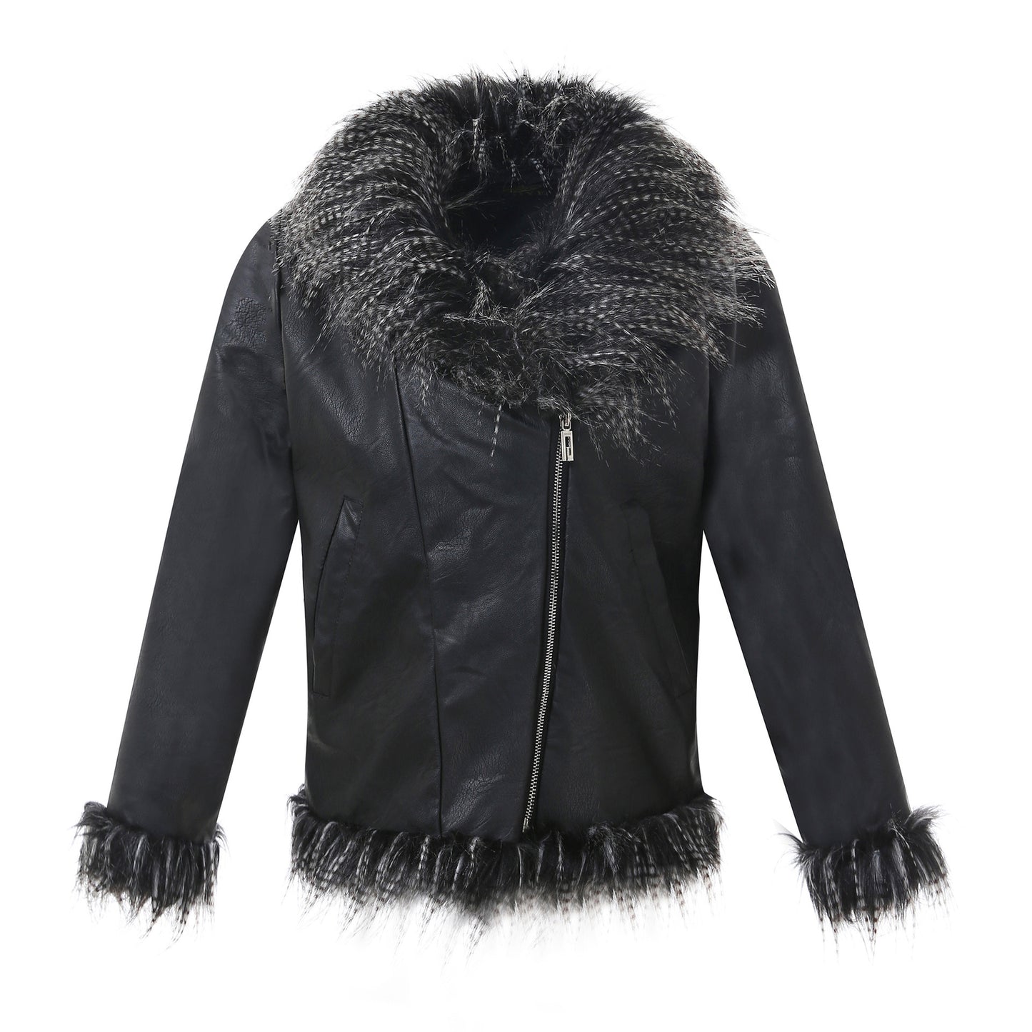 Imitation raccoon fur sheepskin leather jacket