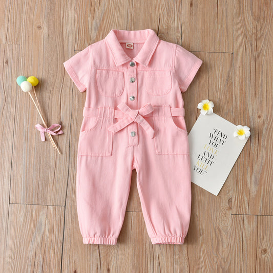 1-5 Years Kids Girls Casual Jumpsuits Solid Color