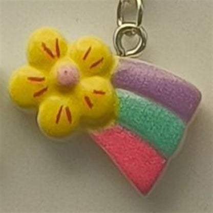 Dopamine Color Cute Sweet Loving Heart Flowers Rainbow Pendant Necklace Simple Cross Chain