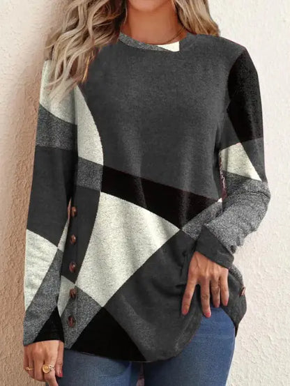 Geometric Contrast Long Sleeve Shirts