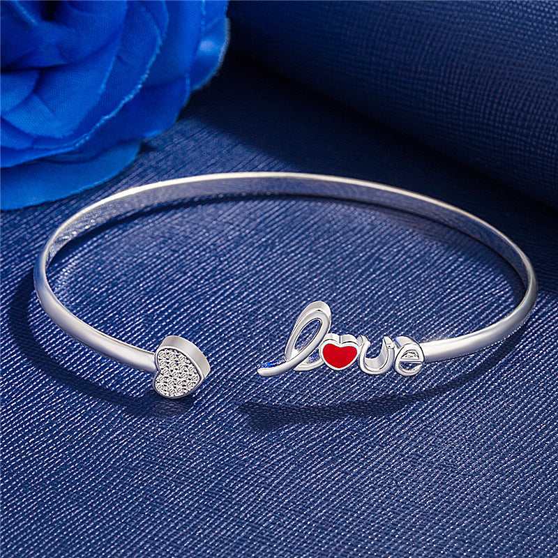 Heart-shaped Full Of Diamond Bracelet Silver Plated Love