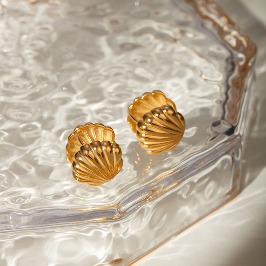 Gold Coloured Stainless Steel Double-sided Small Shell Earrings