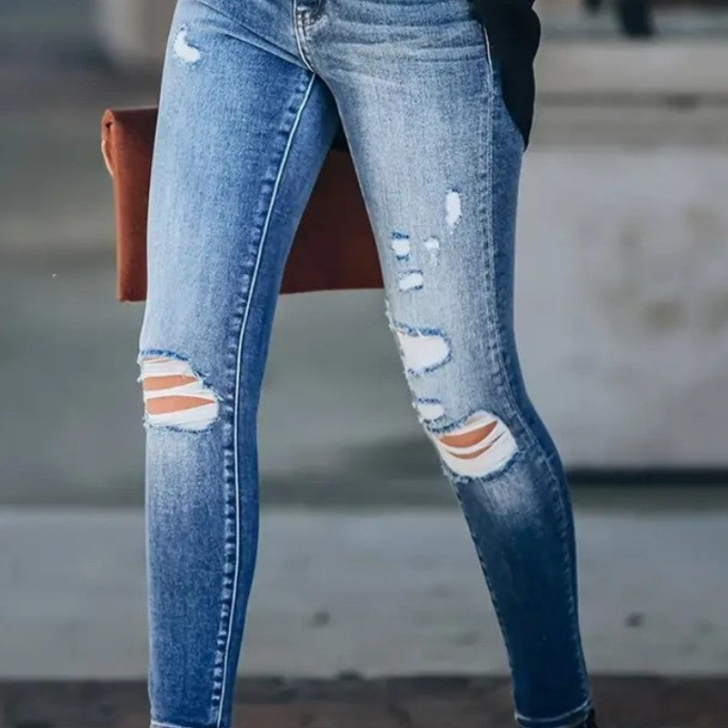 Zerrissene Stretch-Skinny-Jeans mit hoher Taille