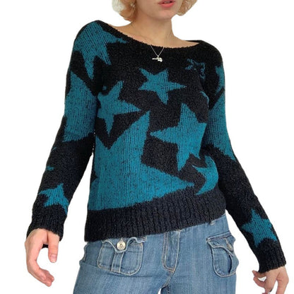 Color Contrast Star Long Sleeved Sweaters