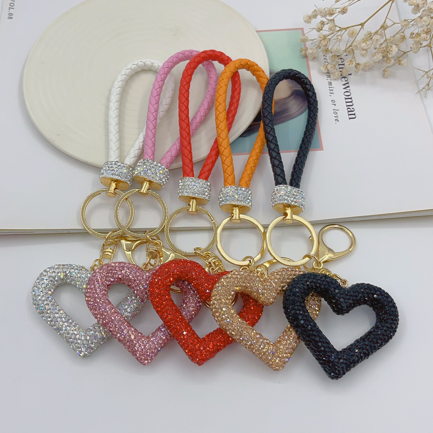 Polymer Clay Leather Rope Hollow Heart Keychain Cute High-end Bags Pendant Finished DIY Creative Small Pendant Wholesale