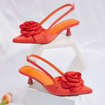 Flower Decoration Kitten Heel Shoes