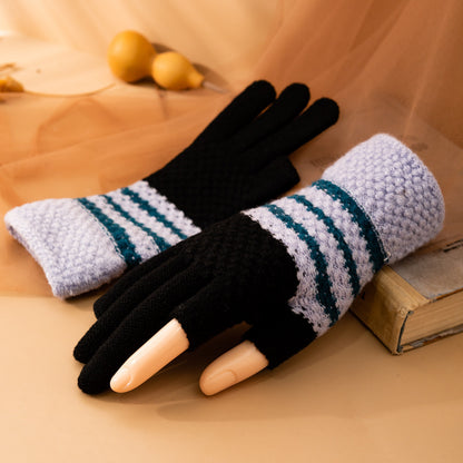 Fleece-lined Knitting Wool Cold-proof Gloves