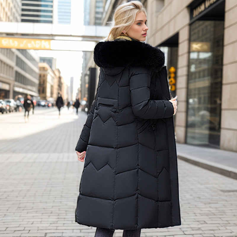 Long Coats With Thickened Fur Collar Cotton-padded