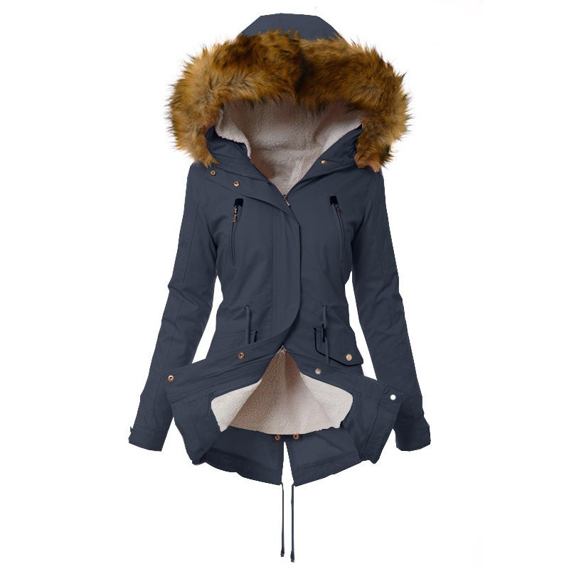 Padded Coat Slim Jacket With Hooded Fur Collar