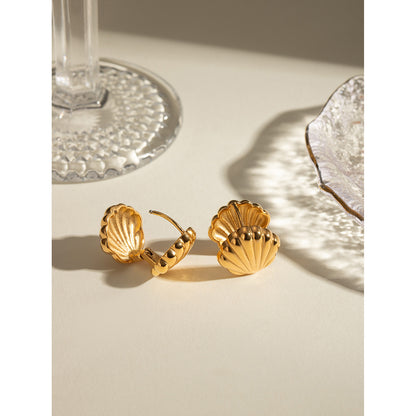 Gold Coloured Stainless Steel Double-sided Small Shell Earrings