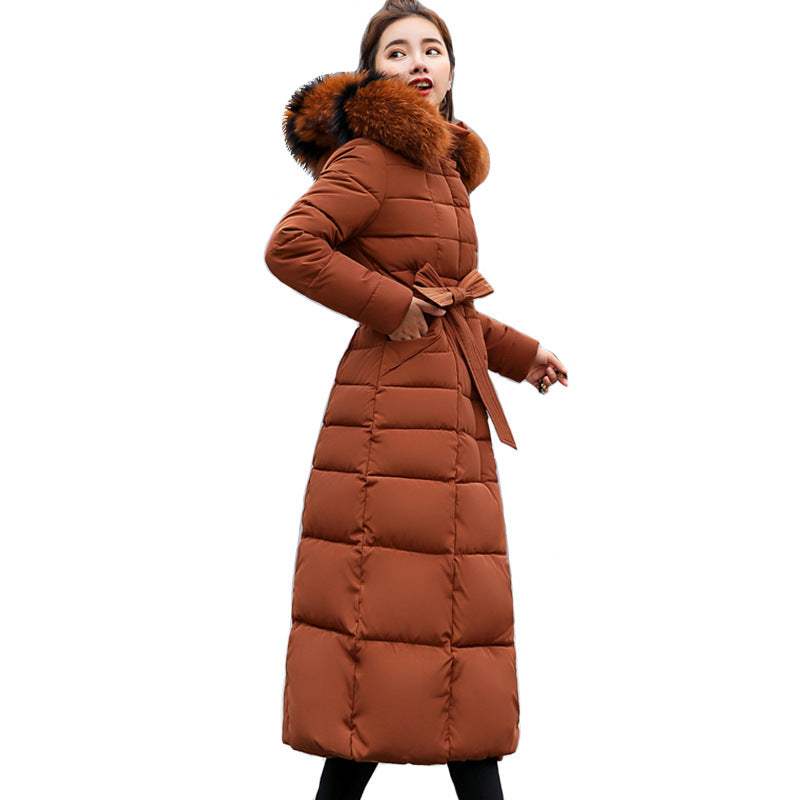 Fur collar padded jacket with belt