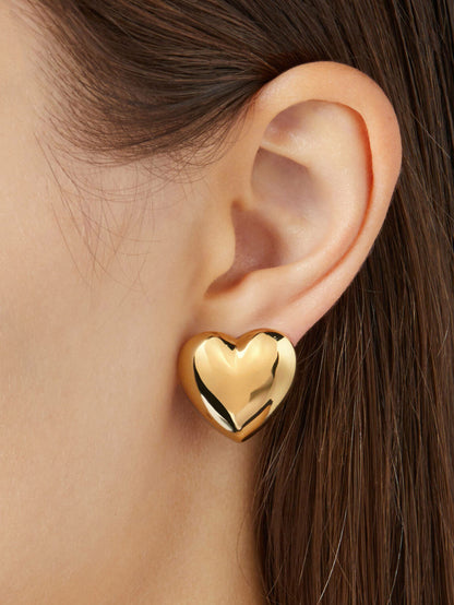 Designer Model Exaggerated Large Love Heart Stud Earrings Stainless Steel Electroplating 18K