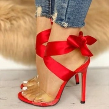 High Heel Lace-up Cutout Transparent Sandals