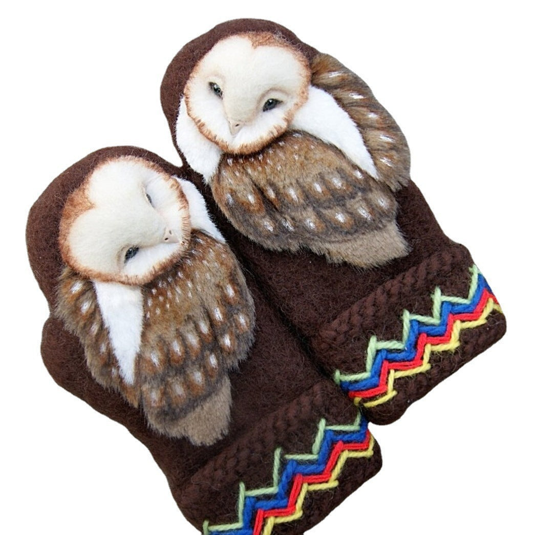 Owls Knitted Wool Winter Gloves