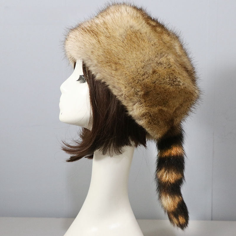 Raccoon Tail Warm Earflaps Cap Female