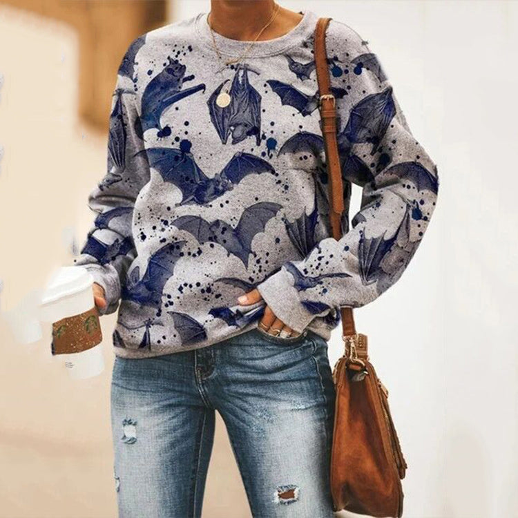 Bat print long-sleeved sweaters