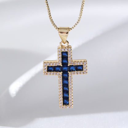 Copper Micro Inlaid Zircon Cross Necklace Religious Design Hip Hop Style