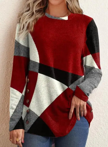 Geometric Contrast Long Sleeve Shirts