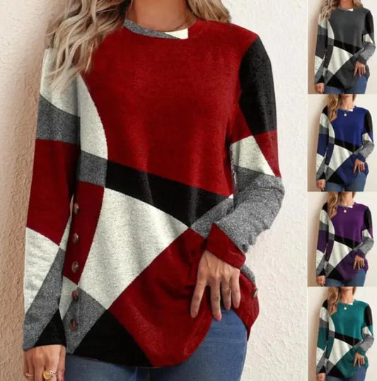 Geometric Contrast Long Sleeve Shirts