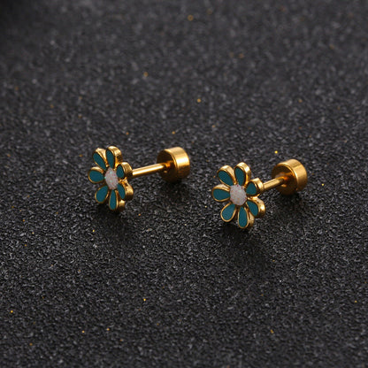 Flower Titanium Steel Ear Studs Girl Small Three-dimensional