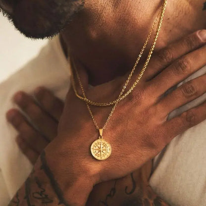 Men's Compass Layered Chain Necklaces