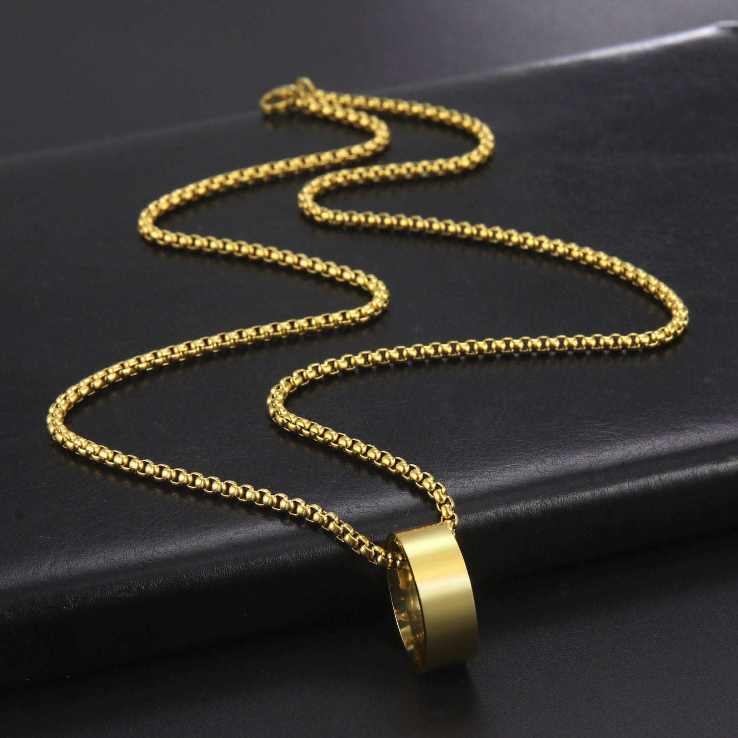 Titanium Steel Gold Plating Ring Pendant Necklace