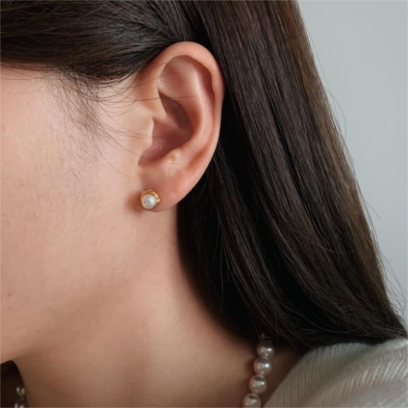 Silver Pearl Shaped Stud Earrings