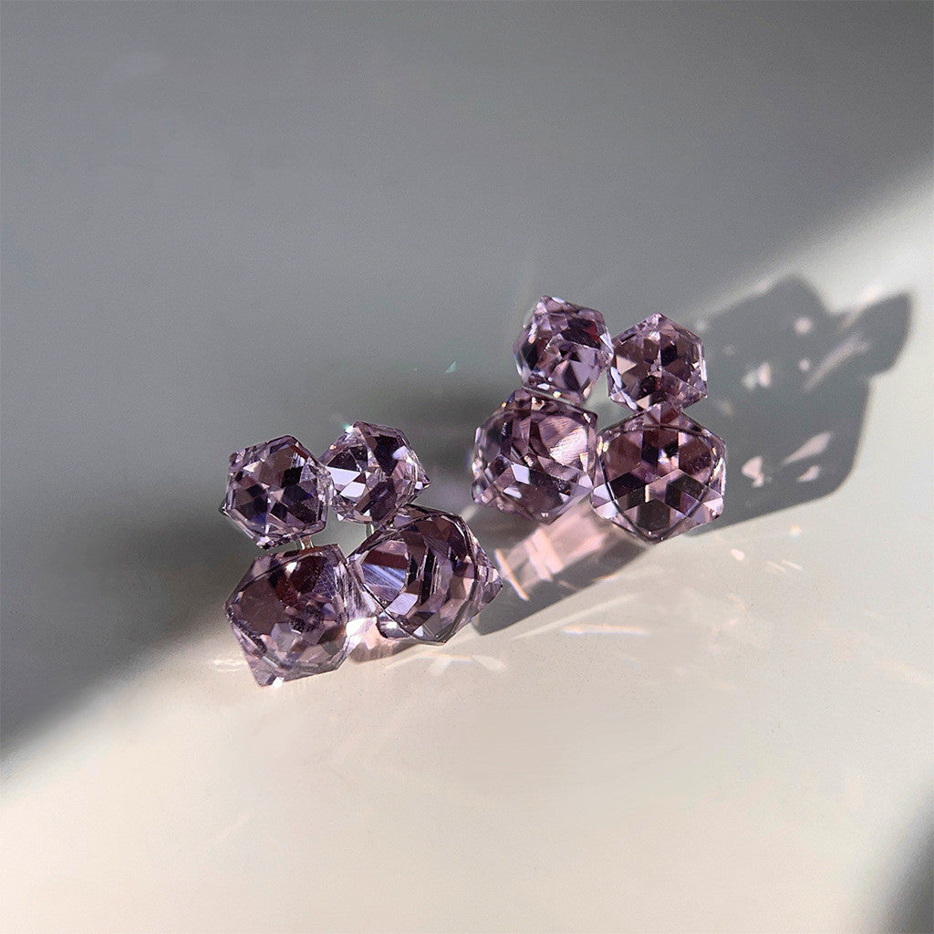 Purple Glass Crystal Sugar Cube Stud Earrings