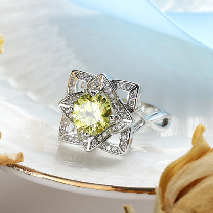 Fashion Flower Zircon Geometric Ring