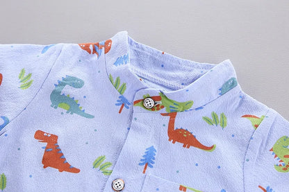 Cartoon Dinosaur Print Toddler Boy Summer Set: Shirt + Pants