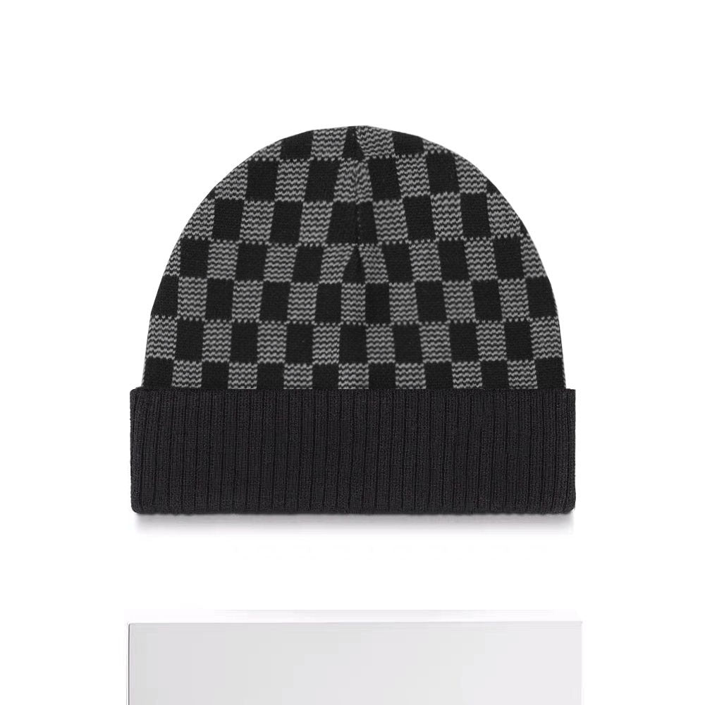 Chessboard Plaid Knitted Hat For Women