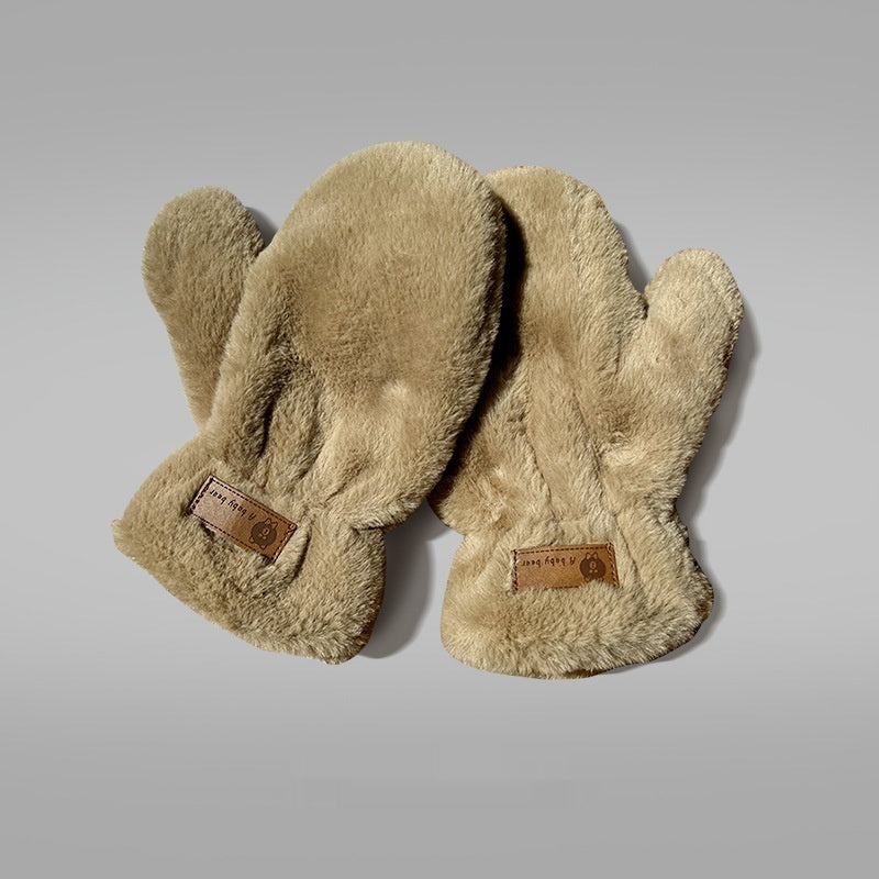 Fleece-lined Mittens Plush Warm Gloves