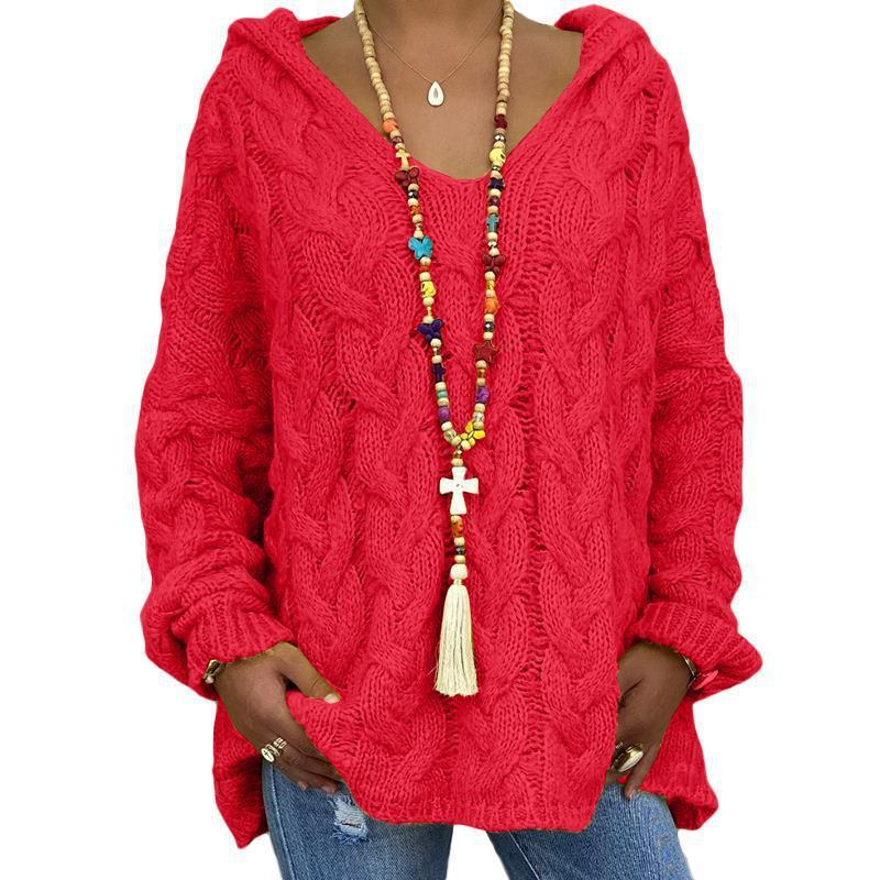 Solid Color Twist Knitted Hoodie Sweaters