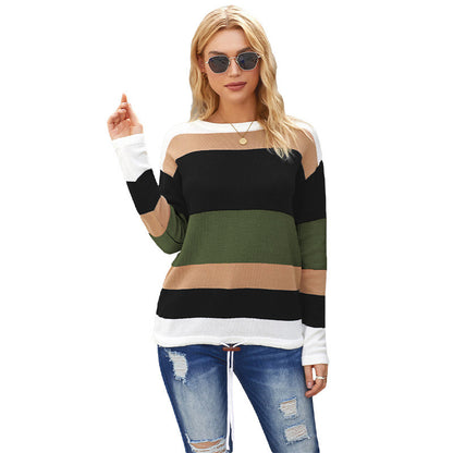 Stripe Contrast Stitching Sweaters