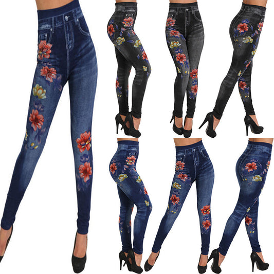 Seamless Cotton Denim Print Leggings