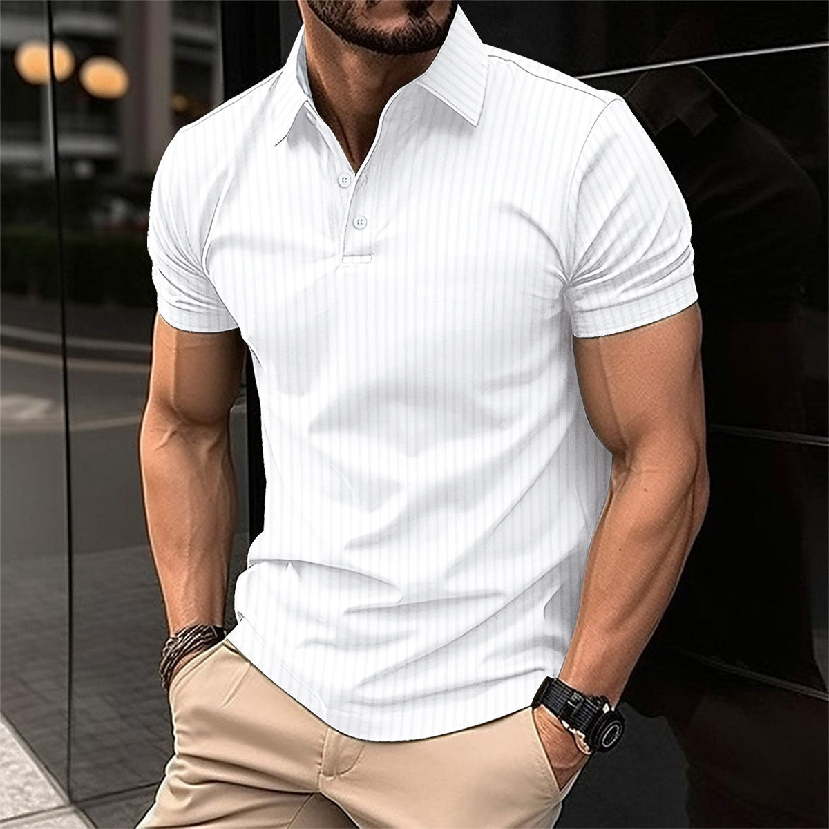 Elastic Vertical Short-sleeved Polo Shirts