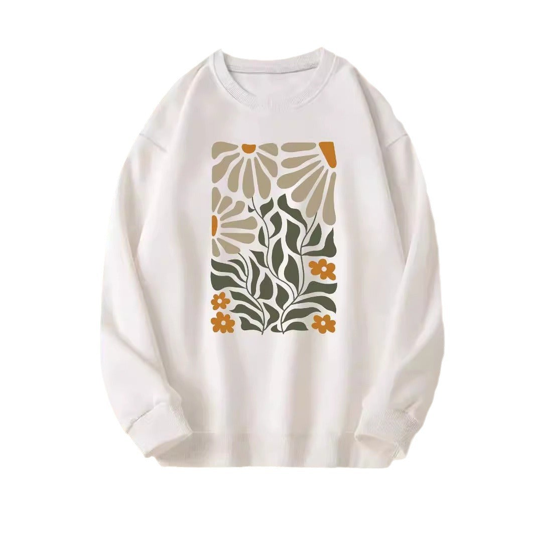 Flowers And Plants Round Neck Long Sleeve Sweaters