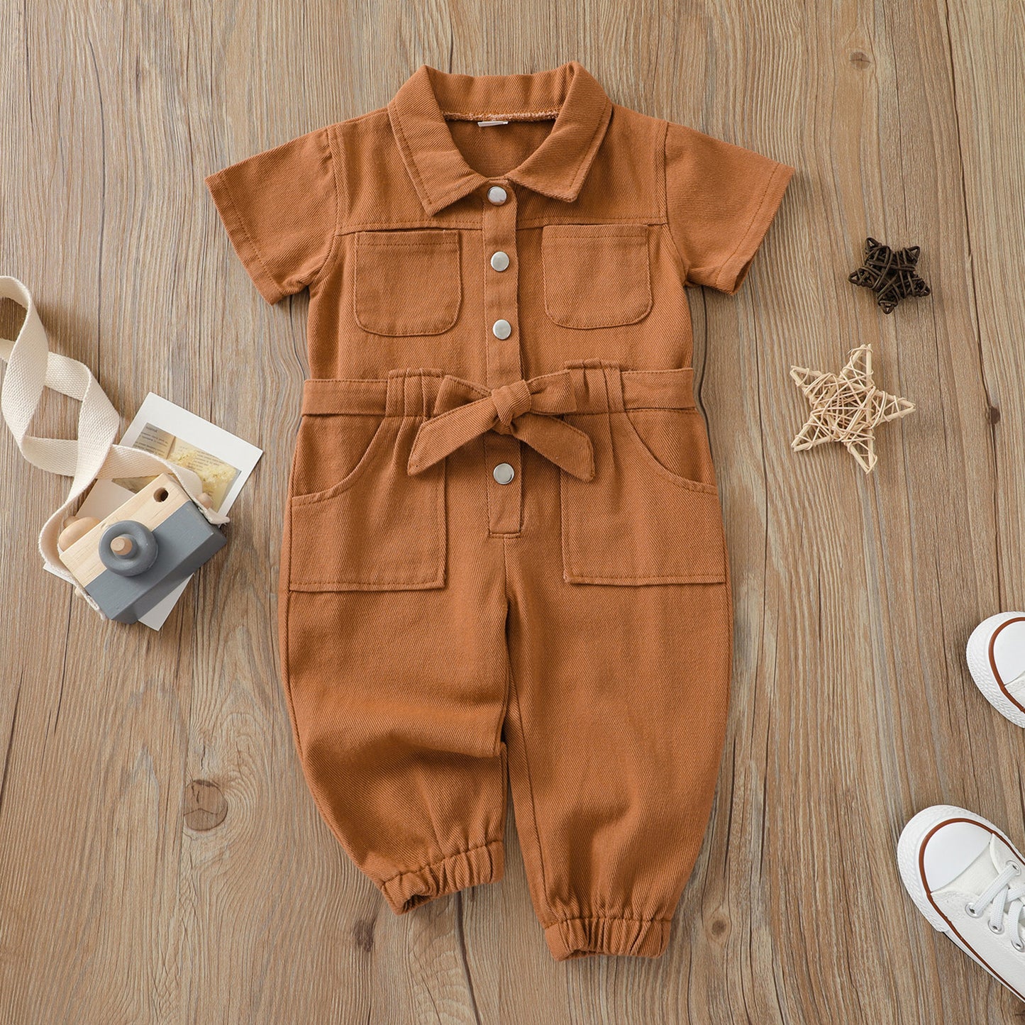 1-5 Years Kids Girls Casual Jumpsuits Solid Color