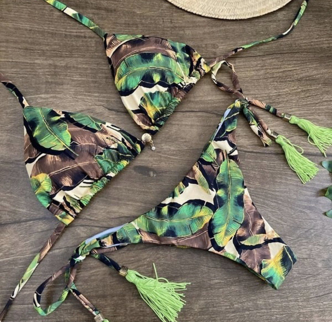 Skull leopard print split bikini