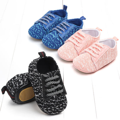 Spring and autumn lace-up flying knit baby shoes