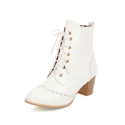 Chunky Heel Front Lace-up Boots