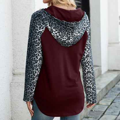 Leopard Print Hooded Long Sleeve Sweaters