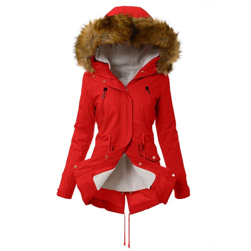 Padded Coat Slim Jacket With Hooded Fur Collar